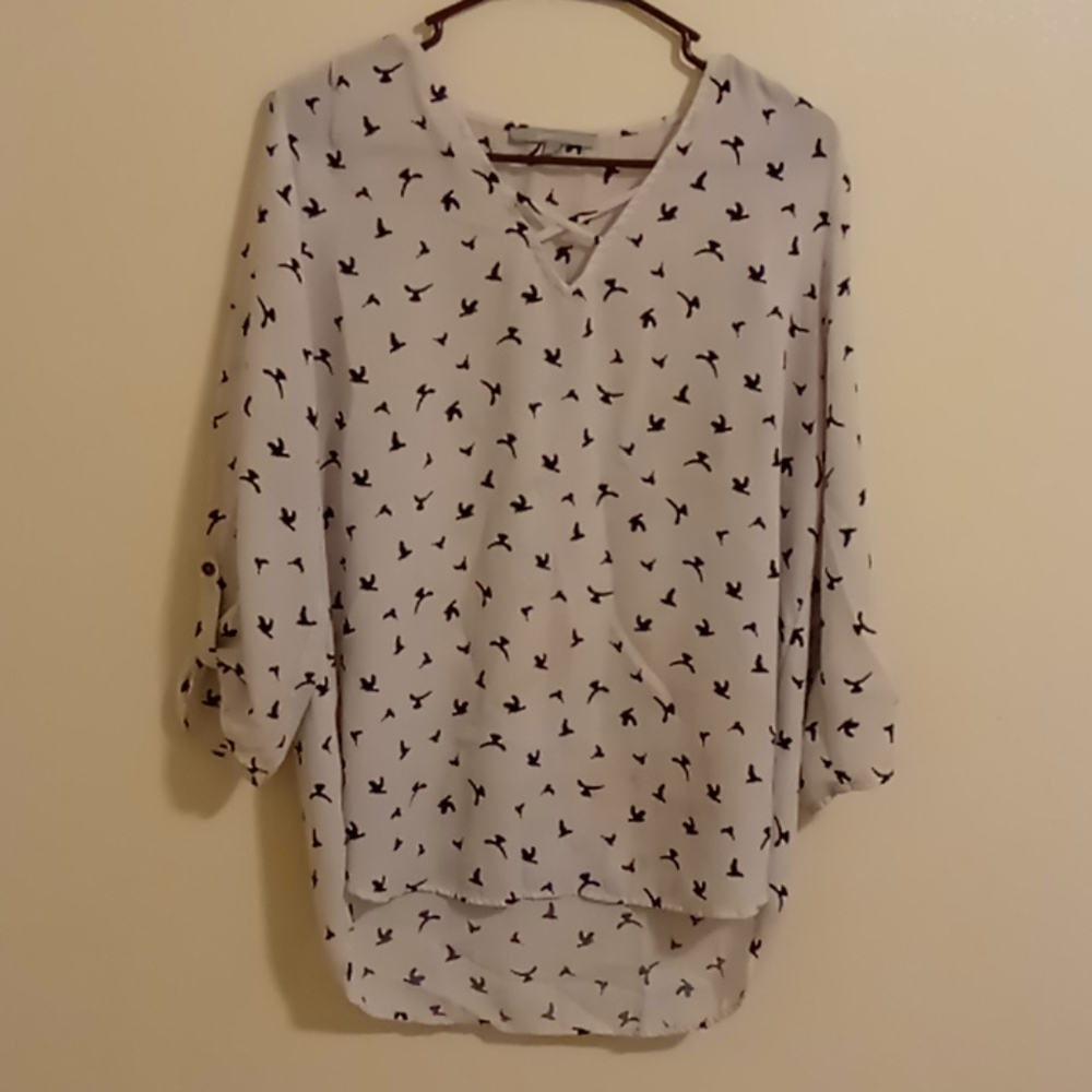 Sweet Rain white blouse with bird pattern